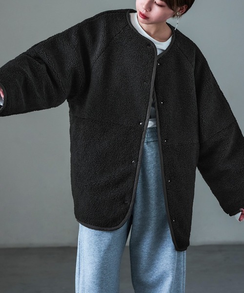 Fashion Letter（ファッションレター）の「ボア×ひょうたんキルトリバーシブルコート（ノーカラーコート・レディース・アイボリー/カーキ/ブラック・M）」の19枚目の写真
