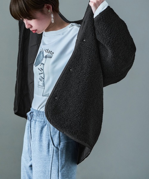 Fashion Letter（ファッションレター）の「ボア×ひょうたんキルトリバーシブルコート（ノーカラーコート・レディース・アイボリー/カーキ/ブラック・M）」の20枚目の写真