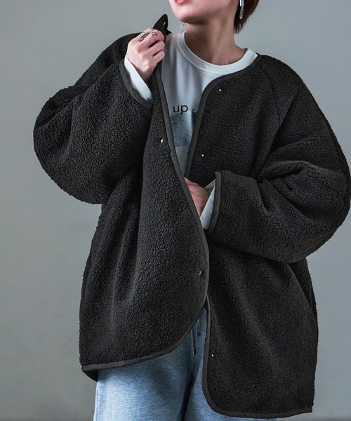 Fashion Letter（ファッションレター）の「ボア×ひょうたんキルトリバーシブルコート（ノーカラーコート・レディース・アイボリー/カーキ/ブラック・M）」の21枚目の写真