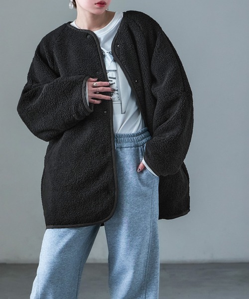Fashion Letter（ファッションレター）の「ボア×ひょうたんキルトリバーシブルコート（ノーカラーコート・レディース・アイボリー/カーキ/ブラック・M）」の22枚目の写真
