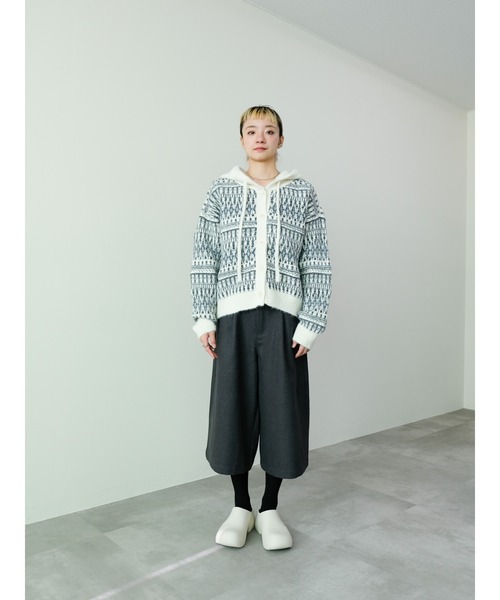 DOLLUPOOPS（ドールアップウップス）の「フェアアイルフーディニットカーディガン（カーディガン/ボレロ・レディース・ブラック/オフホワイト/ブラウン・FREE）」の9枚目の写真