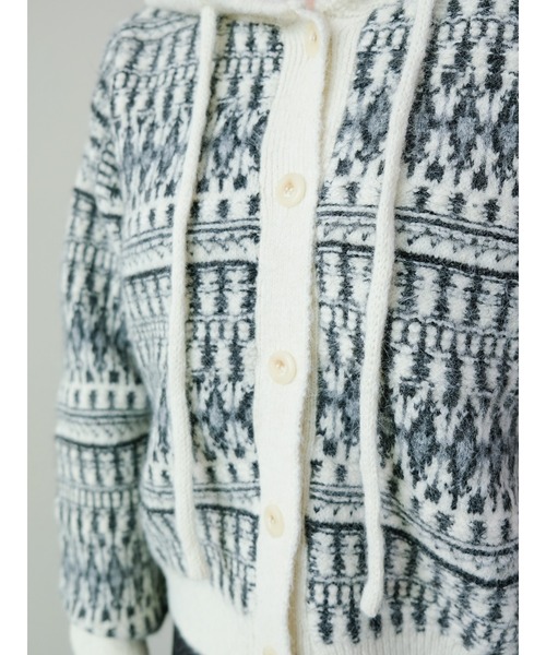 DOLLUPOOPS（ドールアップウップス）の「フェアアイルフーディニットカーディガン（カーディガン/ボレロ・レディース・ブラック/オフホワイト/ブラウン・FREE）」の5枚目の写真
