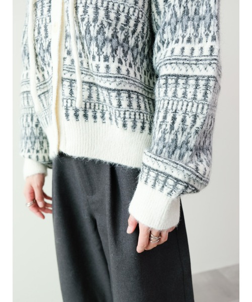 DOLLUPOOPS（ドールアップウップス）の「フェアアイルフーディニットカーディガン（カーディガン/ボレロ・レディース・ブラック/オフホワイト/ブラウン・FREE）」の6枚目の写真