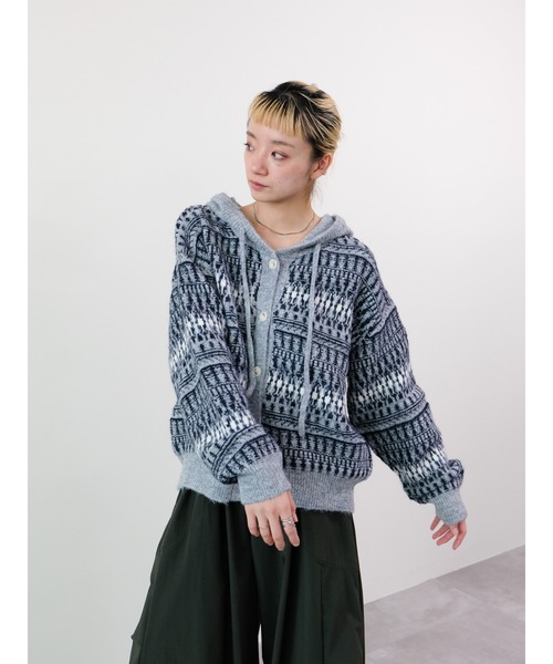 DOLLUPOOPS（ドールアップウップス）の「フェアアイルフーディニットカーディガン（カーディガン/ボレロ・レディース・ブラック/オフホワイト/ブラウン・FREE）」の12枚目の写真