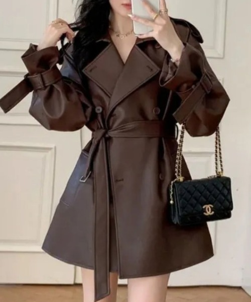 ショート丈レザートレンチコート(トレンチコート)|&soiree(アンド ショート丈レザートレンチコート(トレンチコート)|&soiree(アンド