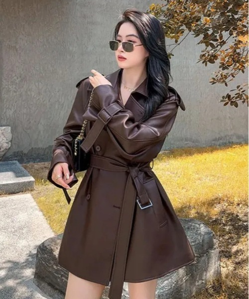 ショート丈レザートレンチコート（トレンチコート）｜＆soiree（アンド