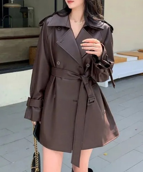 ショート丈レザートレンチコート（トレンチコート）｜＆soiree（アンド