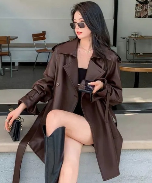 ショート丈レザートレンチコート（トレンチコート）｜＆soiree（アンド