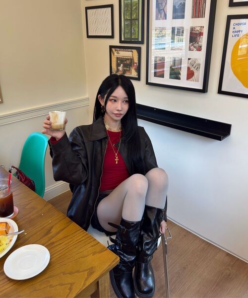 LADY VOLUME（レディーボリューム）の「9200 ヴィンテージコーティングレザーオーバーサイズジャケット (ブラウン)（ライダースジャケット・レディース・その他・FREE）」の4枚目の写真