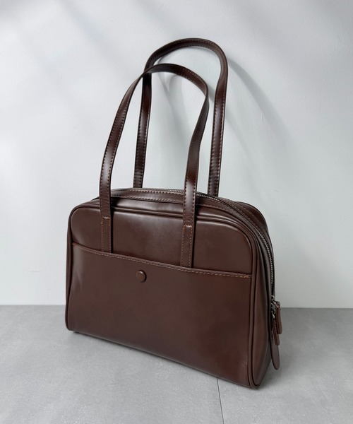 folka（フォルカ）の「11D62-NK レトロヴィンテージ スクエアハンドバッグ PUレザー（ハンドバッグ・レディース・ブラウン/ブラック・ONESIZE）」の7枚目の写真