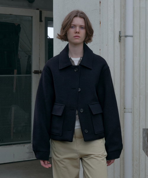 ウールポケットショートコート（ダークネイビー）