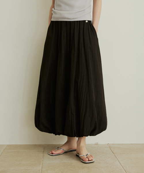 Banding balloon long skirt - black
