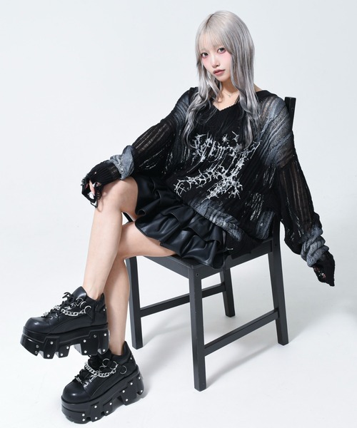 REFLEM(レフレム)の「『REFLEM/レフレム』顔料加工ダメージニットPO(ニット/セーター・レディース・ホワイト/ブラック・FREE)」の6枚目の写真
