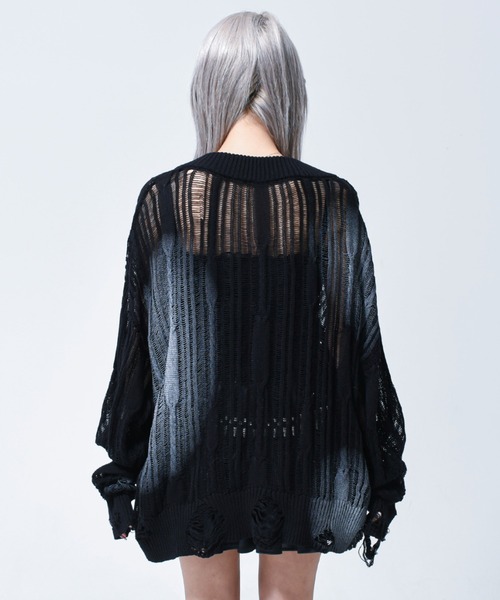 REFLEM(レフレム)の「『REFLEM/レフレム』顔料加工ダメージニットPO(ニット/セーター・レディース・ホワイト/ブラック・FREE)」の4枚目の写真