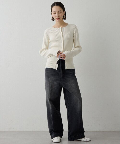 Whim Gazette（ウィムガゼット）の「RAW SILK リブカーディガン（カーディガン/ボレロ・レディース・ベージュ/アイボリー・FREE）」の5枚目の写真