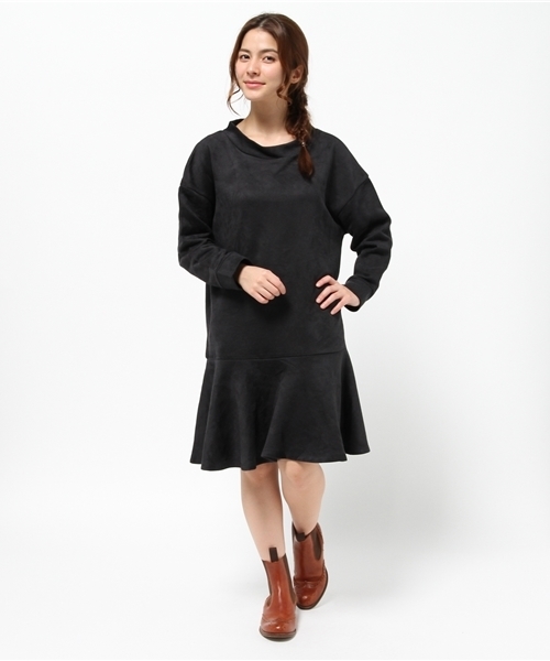 OUTLET（アウトレット）の「【Omekashi】スエードライク裏毛ワンピース（ワンピース・レディース・チャコールグレー/カーキ/ブラック・FREE）」の7枚目の写真