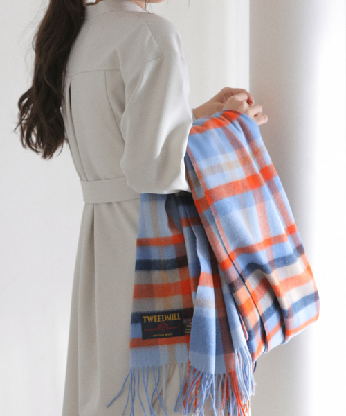 セール】TWEEDMILL/ツイードミル ウール チェックストール 65*190cm