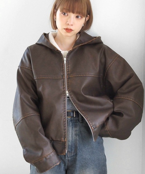 ヴィンテージ加工合皮フードブルゾン（ブルゾン）｜tiptop（ティップ