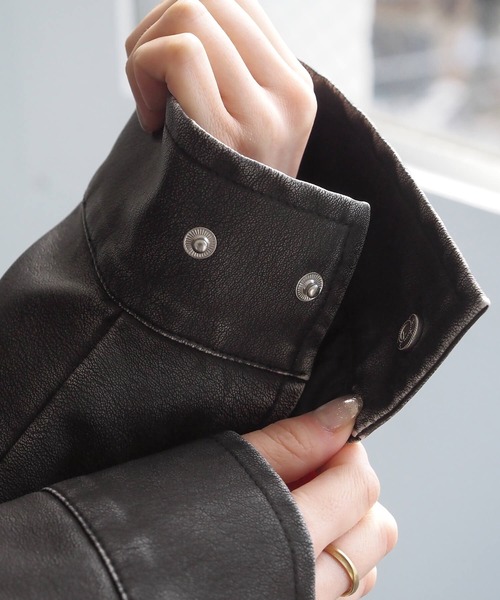 tiptop（ティップトップ）の「ヴィンテージ加工合皮フードブルゾン（ブルゾン・レディース・ブラック/ブラウン・FREE）」の17枚目の写真
