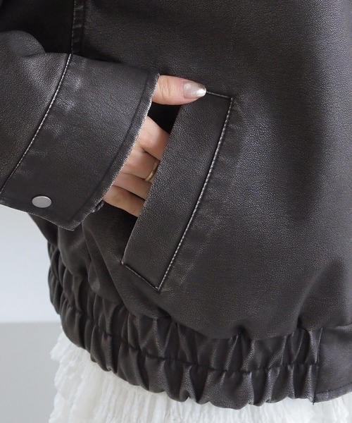 tiptop（ティップトップ）の「ヴィンテージ加工合皮フードブルゾン（ブルゾン・レディース・ブラック/ブラウン・FREE）」の18枚目の写真