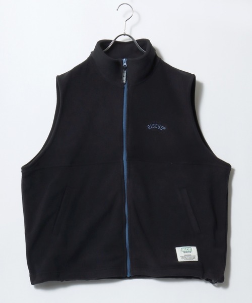 DISCUS（ディスカス）の「2026SS DISCUS/ディスカス オーバーサイズ フリース ワンポイント刺繍 無地/エスニック柄 スタンドベスト（ベスト・レディース・アイボリー/ブラック/サックスブルー/その他・M/L）」の2枚目の写真