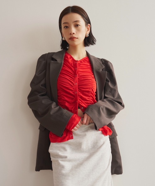 AIC.（エーアイシー）の「シャーリングシアーカーディガン（カーディガン/ボレロ・レディース・オフホワイト/レッド/ブラック・FREE）」の7枚目の写真