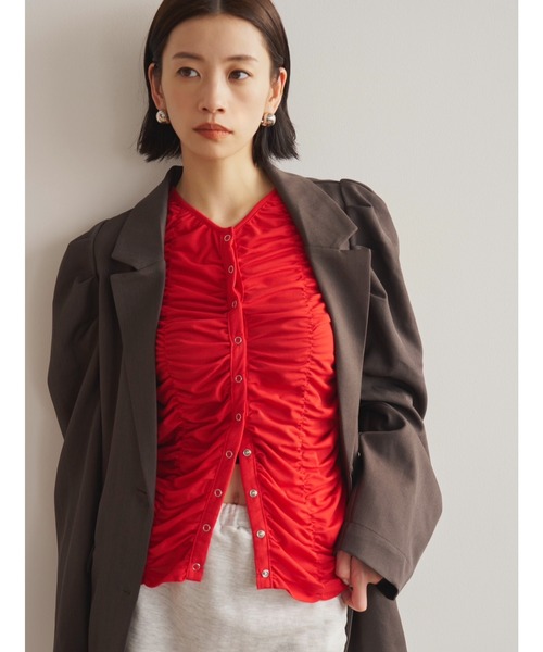 AIC.（エーアイシー）の「シャーリングシアーカーディガン（カーディガン/ボレロ・レディース・オフホワイト/レッド/ブラック・FREE）」の5枚目の写真