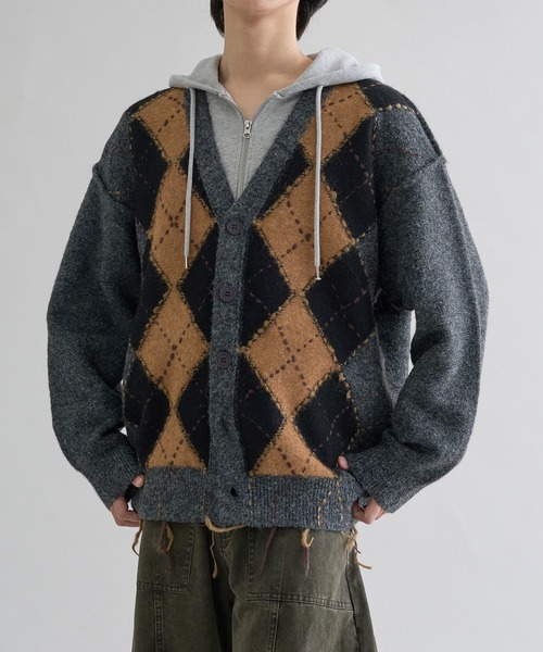 EPNK(イーピーエヌケー)の「Distressed Argyle Cardigan / ディストレストアーガイルカーディガン(カーディガン/ボレロ・メンズ・ブラウン/グレー/ブラック・LARGE/MEDIUM)」の14枚目の写真