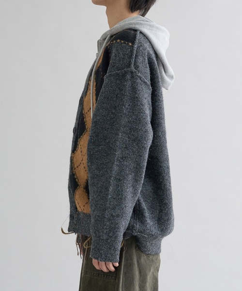 EPNK(イーピーエヌケー)の「Distressed Argyle Cardigan / ディストレストアーガイルカーディガン(カーディガン/ボレロ・メンズ・ブラウン/グレー/ブラック・LARGE/MEDIUM)」の15枚目の写真