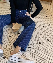 meJane | ストライプ柄 ストレートデニムパンツ(デニムパンツ)
