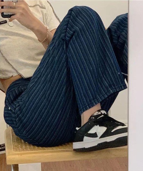 meJane(ミージェーン)の「ストライプ柄 ストレートデニムパンツ(デニムパンツ・レディース・ダークブルー・L/M)」の7枚目の写真