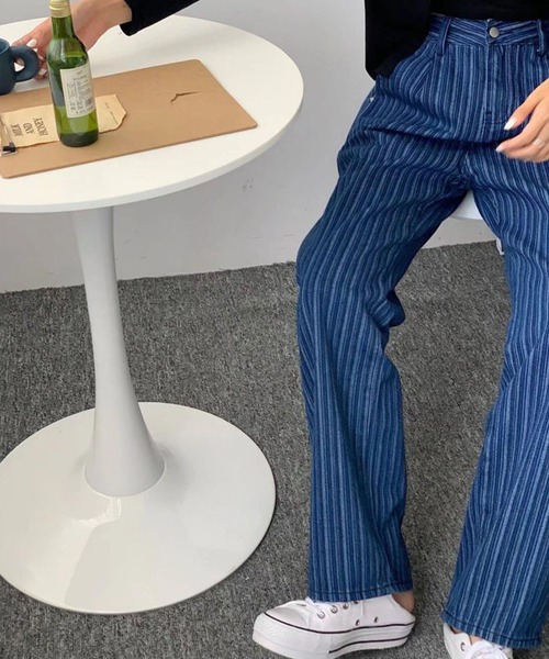 meJane(ミージェーン)の「ストライプ柄 ストレートデニムパンツ(デニムパンツ・レディース・ダークブルー・L/M)」の5枚目の写真