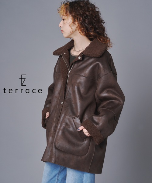 terrace(テラス)の「リバーシブルヴィンテージ加工フェイクムートンコート(ムートンコート・レディース・ブラック/ブラウン・MEDIUM)」の2枚目の写真