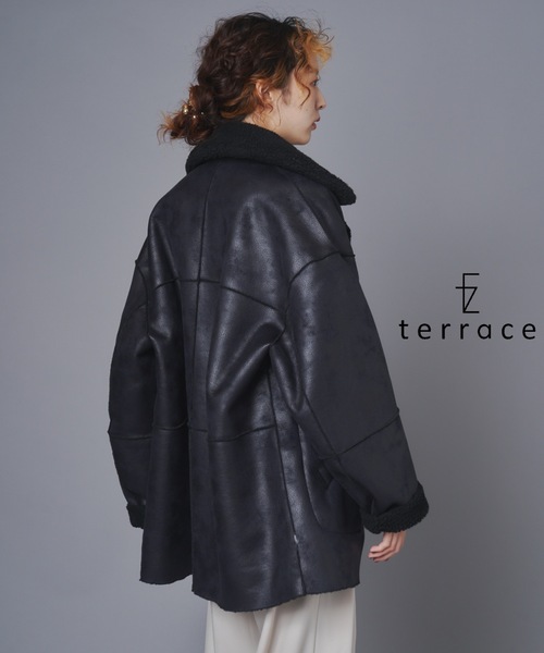 リバーシブルヴィンテージ加工フェイクムートンコート（ムートンコート