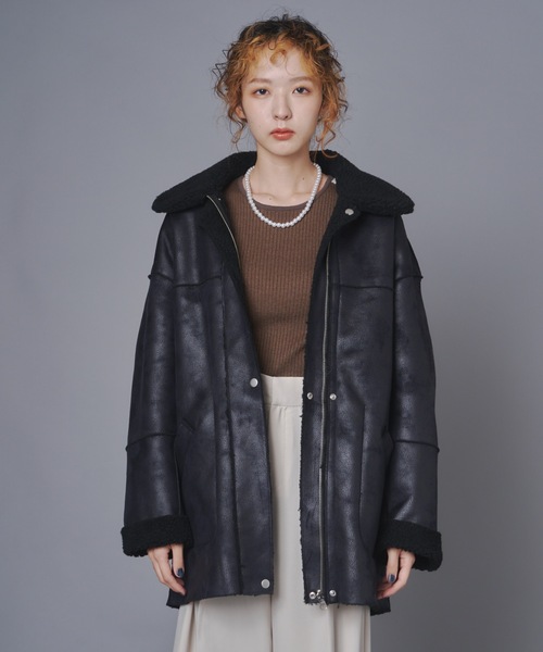 terrace(テラス)の「リバーシブルヴィンテージ加工フェイクムートンコート(ムートンコート・レディース・ブラック/ブラウン・MEDIUM)」の3枚目の写真