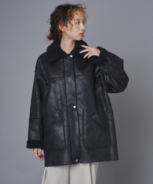 terrace(テラス)の「リバーシブルヴィンテージ加工フェイクムートンコート(ムートンコート・レディース・ブラック/ブラウン・MEDIUM)」の5枚目の写真