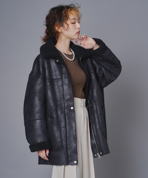 terrace(テラス)の「リバーシブルヴィンテージ加工フェイクムートンコート(ムートンコート・レディース・ブラック/ブラウン・MEDIUM)」の9枚目の写真