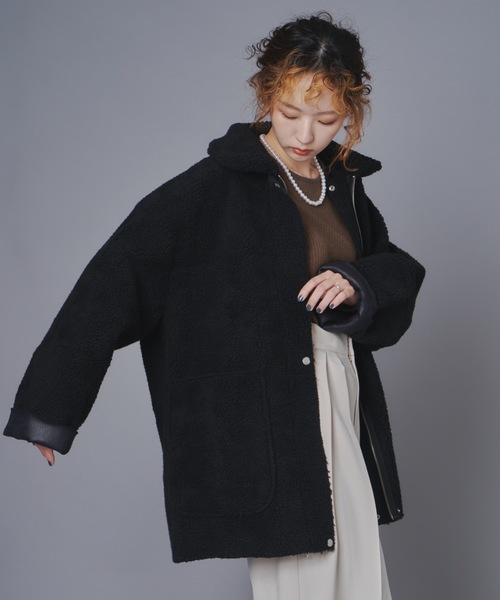 リバーシブルヴィンテージ加工フェイクムートンコート（ムートンコート