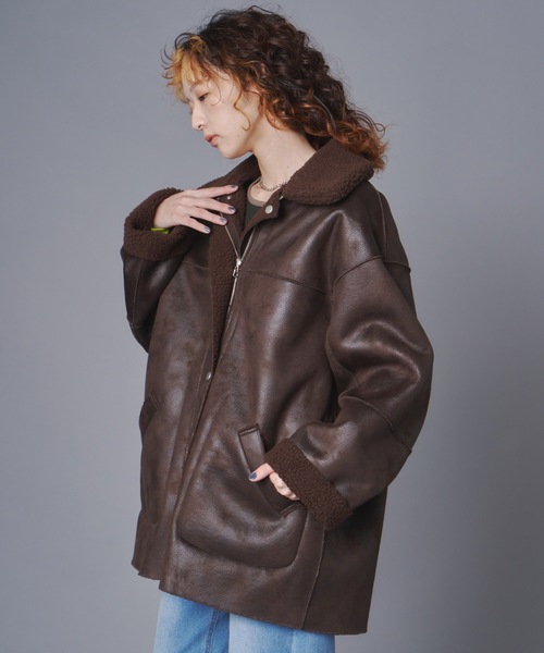 セール】リバーシブルヴィンテージ加工フェイクムートンコート