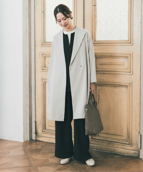 URBAN RESEARCH DOORS（アーバンリサーチドアーズ）の「『WEB限定』ダブルクロスガウンコート｜オフィスカジュアル/フォーマル/オケージョン/セレモニー/入卒式/お呼ばれ（その他アウター・レディース・ライトグレー/ネイビー・FREE）」の9枚目の写真