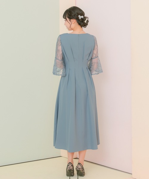 Retica(レティカ)の「パーティードレス 秋冬 結婚式 大人 20代 30代 40代 ロング丈 マキシ丈 レース フォーマル 五分袖 レース シャーリング シルエット ワンピース 卒業式 入学式 二次会 披露宴 発表会 同窓会 オケージョンドレス(ドレス・レディース・ピンク/ネイビー/ブルー・S/M/L/XL)」の8枚目の写真
