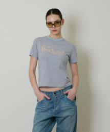 JOEGUSH（ジョーガッシュ）の「My cat is Rockstar T-shirt (Crop Ver.) (Light Grey/Sky Blue)（Tシャツ/カットソー）」