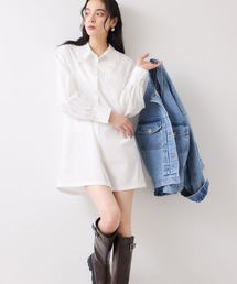 VIS（ビス）の「襟レース付きミニ丈シャツワンピ（シャツワンピース）」