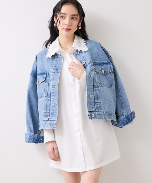 VIS（ビス）の「襟レース付きミニ丈シャツワンピ（シャツワンピース・レディース・サックスブルー/ホワイト・FREE）」の5枚目の写真