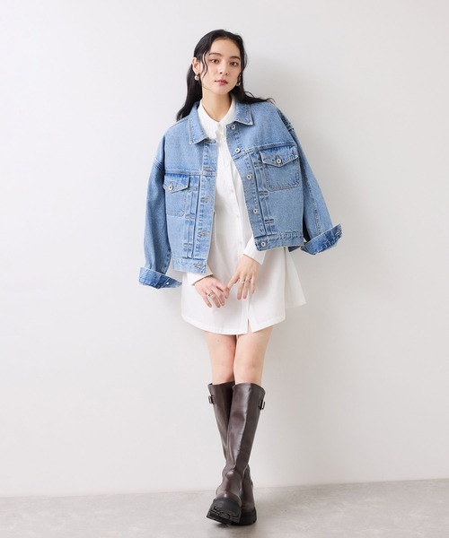 VIS（ビス）の「襟レース付きミニ丈シャツワンピ（シャツワンピース・レディース・サックスブルー/ホワイト・FREE）」の7枚目の写真