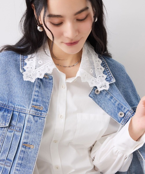 VIS（ビス）の「襟レース付きミニ丈シャツワンピ（シャツワンピース・レディース・サックスブルー/ホワイト・FREE）」の6枚目の写真