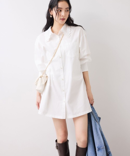 VIS（ビス）の「襟レース付きミニ丈シャツワンピ（シャツワンピース・レディース・サックスブルー/ホワイト・FREE）」の3枚目の写真