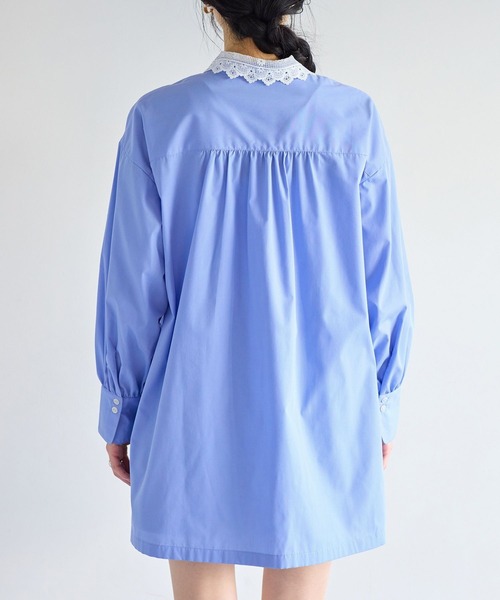 VIS（ビス）の「襟レース付きミニ丈シャツワンピ（シャツワンピース・レディース・サックスブルー/ホワイト・FREE）」の15枚目の写真