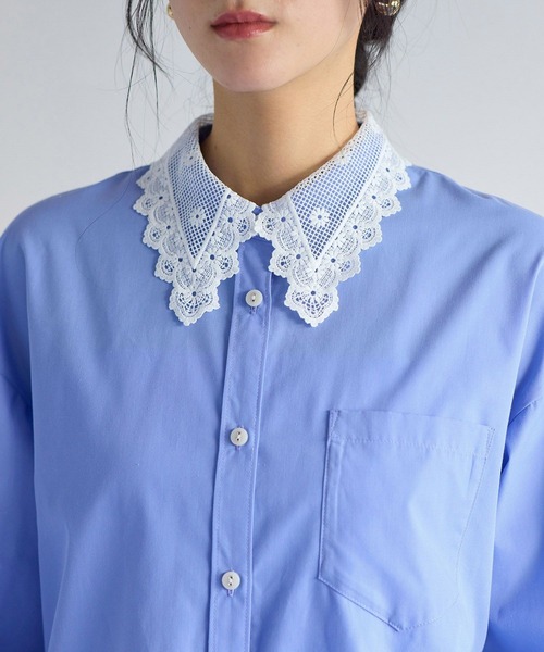 VIS（ビス）の「襟レース付きミニ丈シャツワンピ（シャツワンピース・レディース・サックスブルー/ホワイト・FREE）」の16枚目の写真