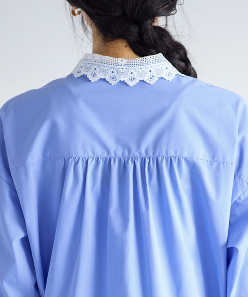 VIS（ビス）の「襟レース付きミニ丈シャツワンピ（シャツワンピース・レディース・サックスブルー/ホワイト・FREE）」の17枚目の写真